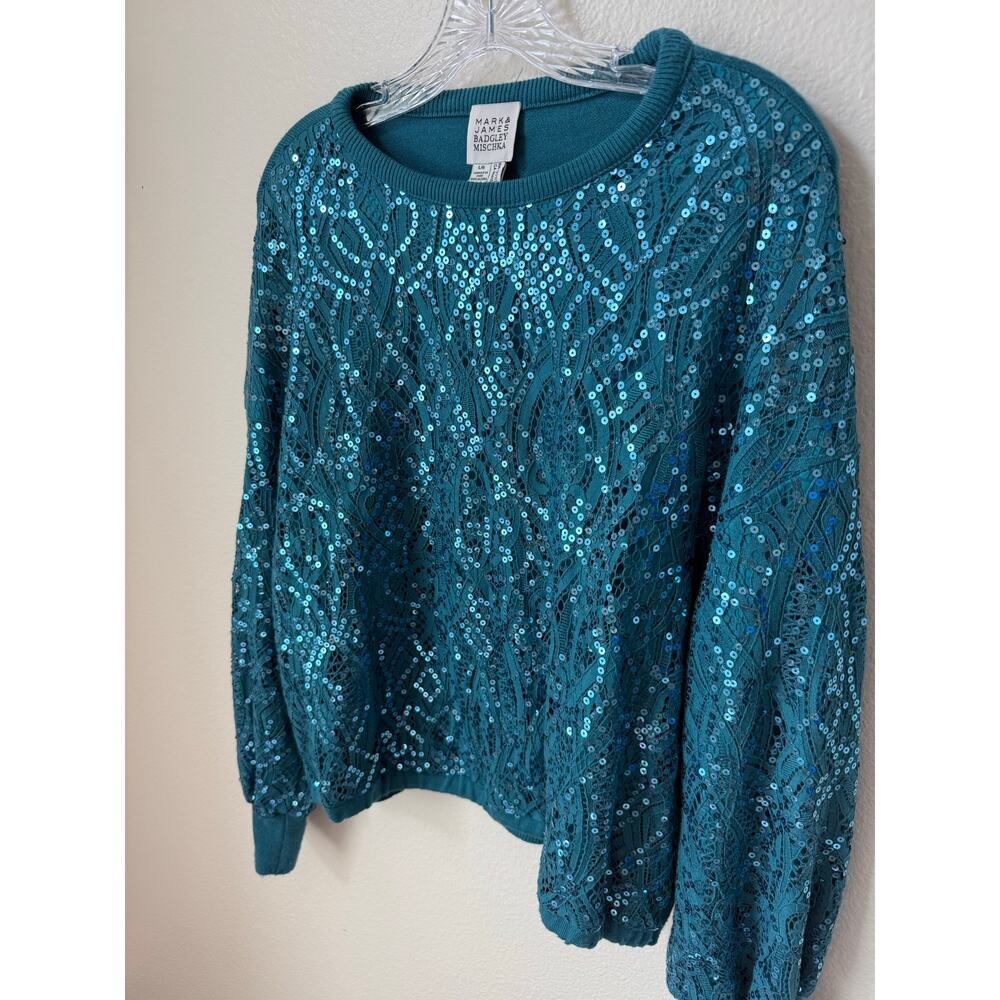 Mark & James by Badgley Mischka Izzie Sequin Knit Sweater Top Size Large - Picture 3 of 6